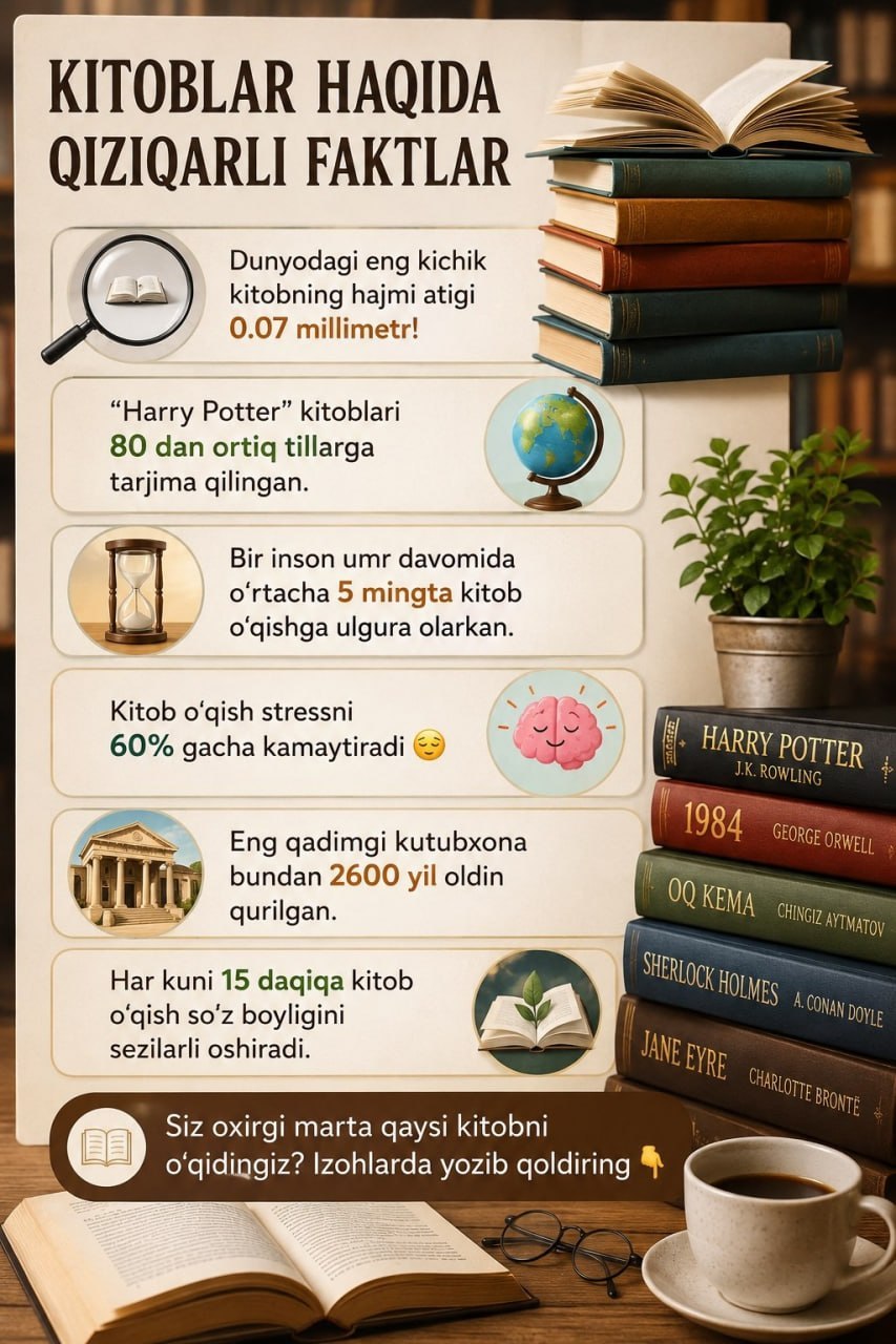 📚 Kitoblar haqida qiziqarli faktlar
